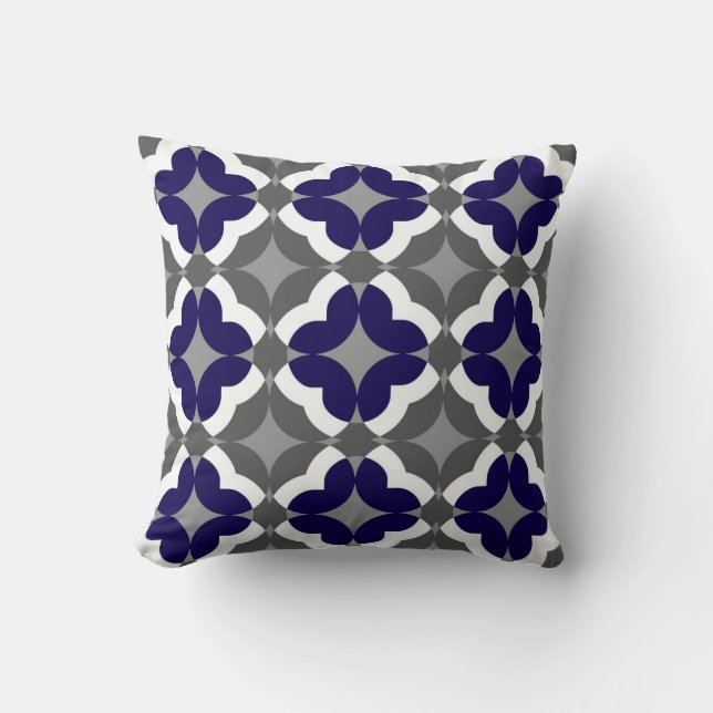 Coussin Motif floral abstrait de trèfle dans le cobalt et (Recto)