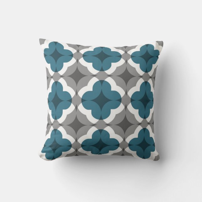 Coussin Motif floral abstrait de trèfle dans Teal et le (Recto)