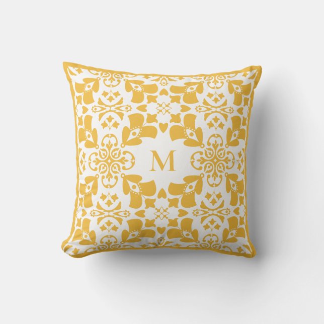 Coussin Motif floral abstrait jaune monogramme moderne (Recto)