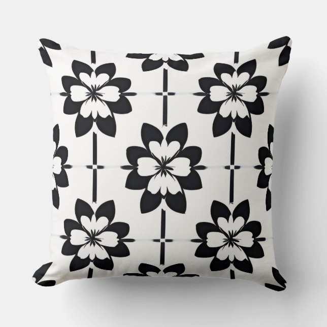 Coussin Motif floral abstrait noir et blanc (Recto)