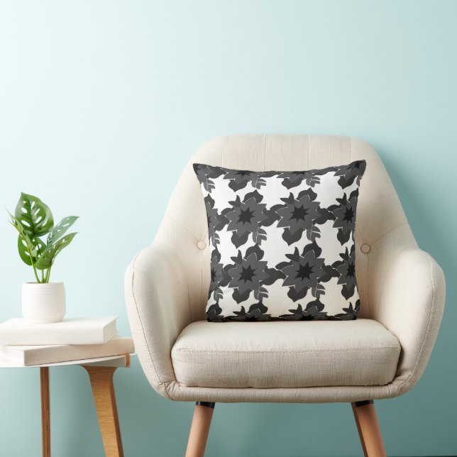 Coussin Motif floral abstrait noir et gris (Chaise)