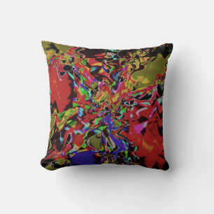 Coussin Motif floral abstrait rouge bleu olive noir jaune