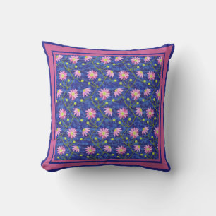 Coussin Motif floral anémone rose sur bleu