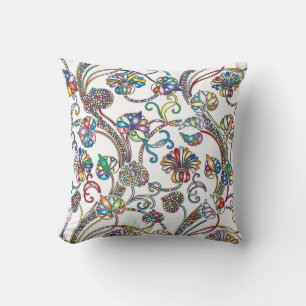 Coussin Motif Floral antique multicolore sur blanc