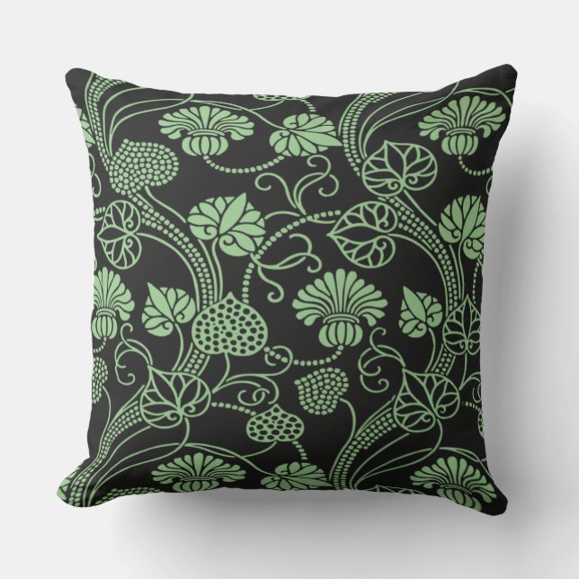 Coussin Motif floral antique noir et vert (Recto)