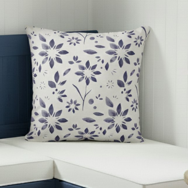 Coussin Motif floral aquarelle bleu (Créateur téléchargé)