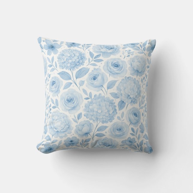 Coussin Motif floral aquarelle bleu blanc (Recto)