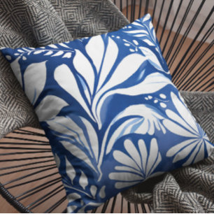 Coussin Motif floral aquarelle botanique bleu