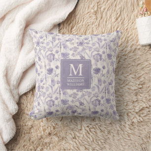 Coussin Motif floral aquarelle fleurs lavande violet