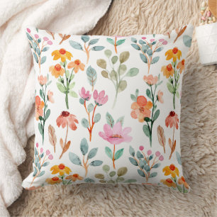 Coussin Motif Floral Aquarelle - Fleurs roses et violettes