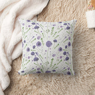 Coussin Motif floral aquarelle violet élégant