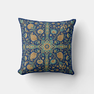 Coussin Motif floral arabesque persan bleu royal