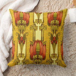 Coussin Motif floral Art Nouveau rouge de tulipe
