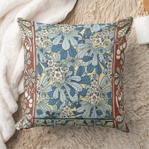 Coussin Motif floral Art nouveau vintage au marronnier