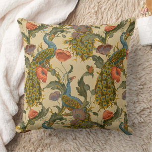 Coussin Motif floral Art nouveau vintage avec paon et pavo