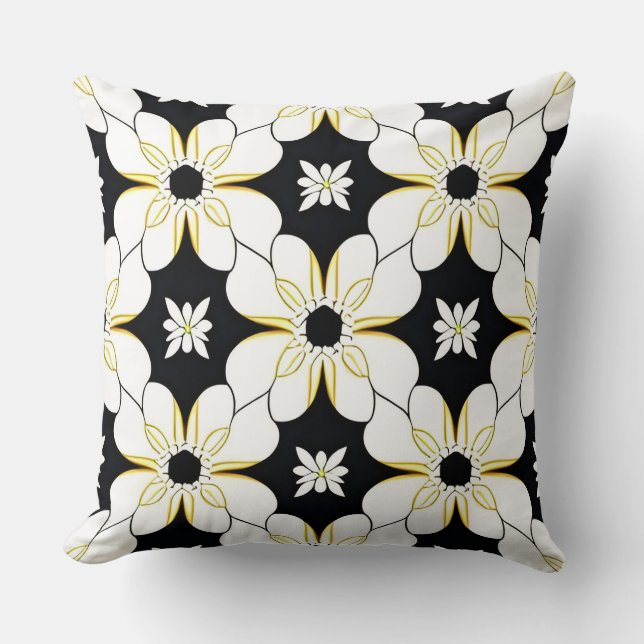 Coussin Motif floral avec Fleur blanche et jaune (Recto)