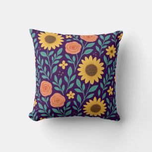 Coussin Motif floral avec fond violet foncé