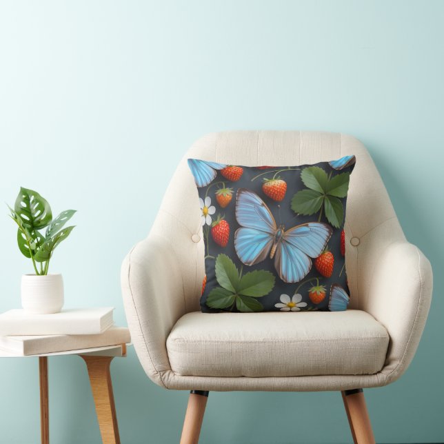 Coussin Motif floral avec papillons Morpho bleus (Chaise)