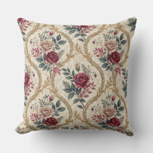 Coussin Motif floral baroque orné damassé vintage