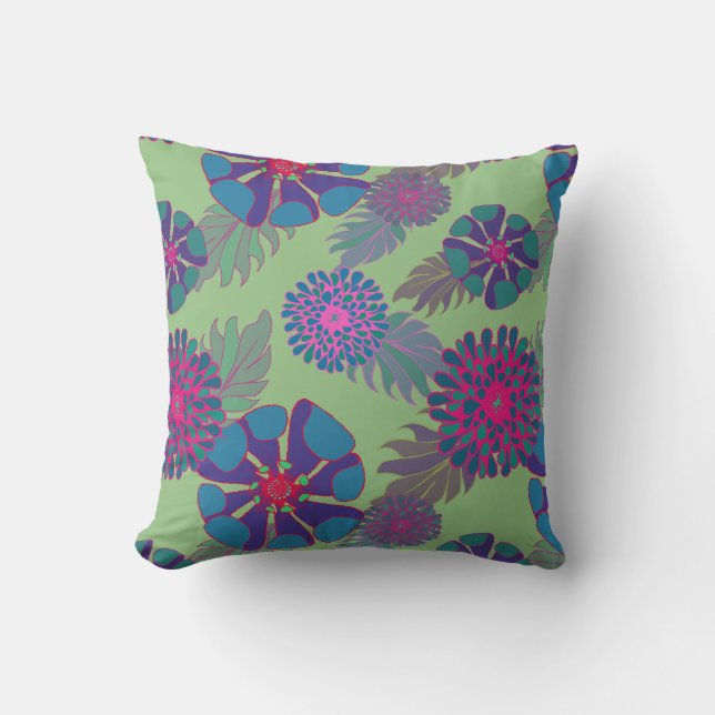 Coussin Motif floral blanc coloré vert (Recto)