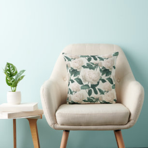 Coussin Motif floral blanc de pivoine crème minimal