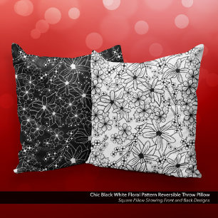 Coussin Motif floral blanc noir chic réversible