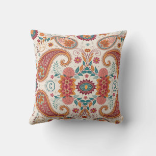 Coussin Motif floral blanc paisley boho vibrant