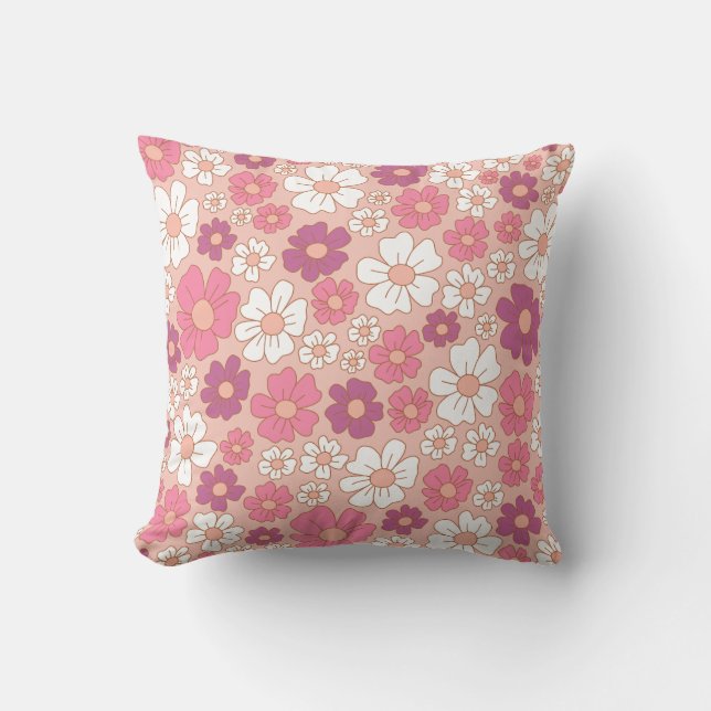 Coussin Motif floral blanc, pourpre et roux (Recto)