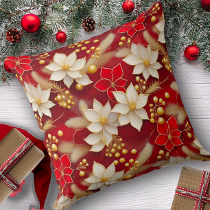 Coussin Motif floral blanc rouge Noël #17 ID1009
