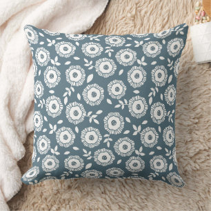 Coussin Motif floral blanc sur fond bleu clair