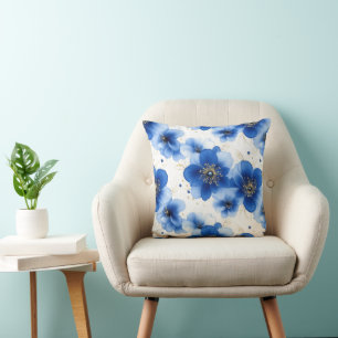 Coussin Motif floral bleu avec accents dorés