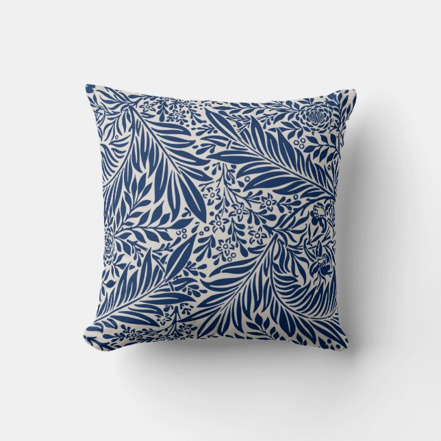 Coussin motif floral bleu avec feuilles & fleurs diverses (Recto)