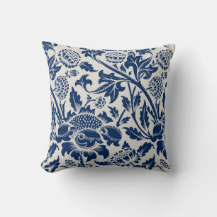 Coussin Motif floral bleu complexe sur fond clair