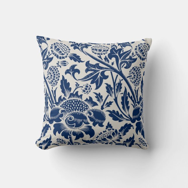 Coussin Motif floral bleu complexe sur fond clair (Recto)