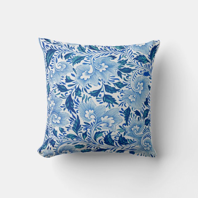 Coussin Motif floral bleu et blanc (Recto)