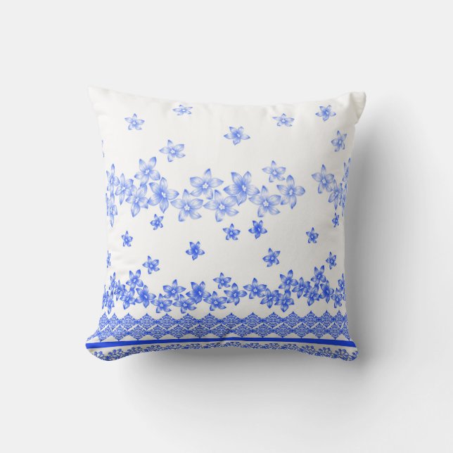 Coussin Motif floral bleu et blanc, (Recto)