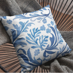 Coussin Motif floral bleu et blanc   Motif de chinoiserie