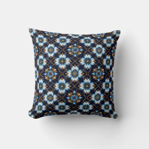 Coussin Motif floral bleu et or élégant