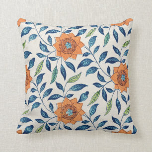 Coussin Motif floral bleu et orange
