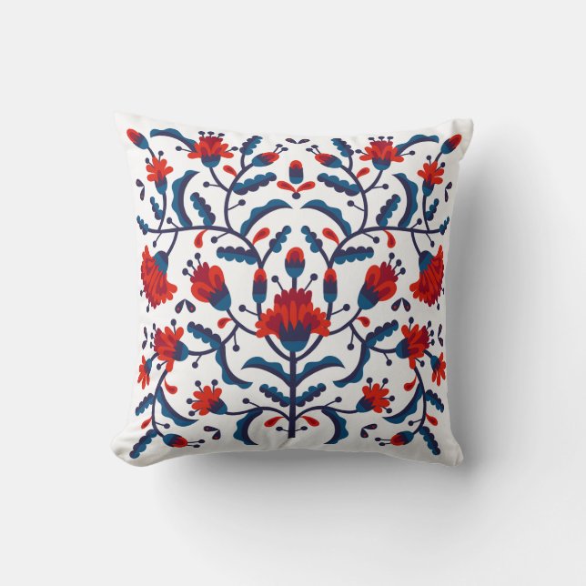 Coussin Motif floral bleu et rouge (Recto)