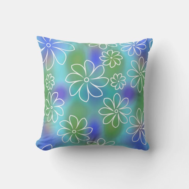 Coussin Motif floral bleu et vert sans couture  (Recto)