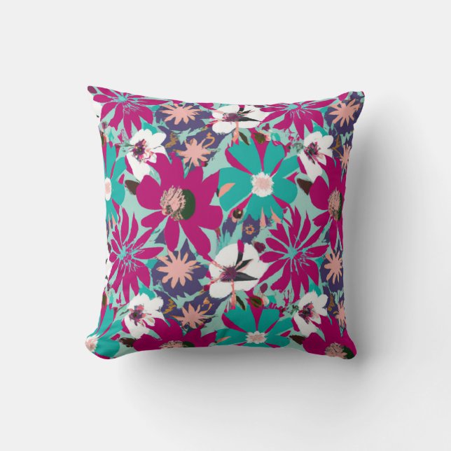 Coussin Motif floral bleu et violet (Recto)
