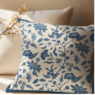 Coussin Motif floral bleu ivoire Chinoiserie