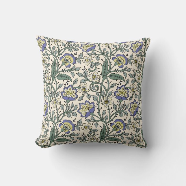 Coussin Motif floral bleu, jaune et blanc transparent (Recto)