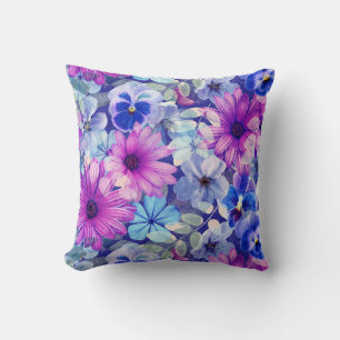 Coussin Motif Floral bleu magenta rose