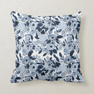 Coussin Motif floral bleu marine Pastel