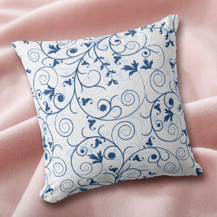 Coussin Motif floral bleu sur blanc