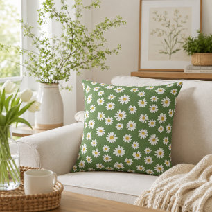 Coussin Motif floral bohème Daisy vert