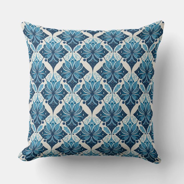 Coussin Motif floral boho élégant en bleu (Recto)