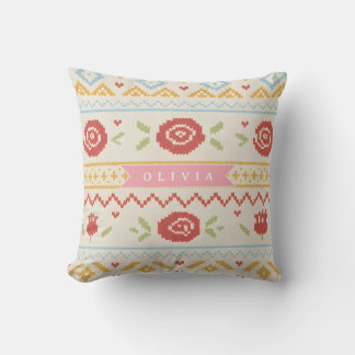 Coussin Motif floral Boho Nordique folklorique personnalis